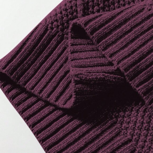 Burgundy Casual Women's Oversized Knitted Sweater Dress with Drop Shoulder - Picture 8 of 8